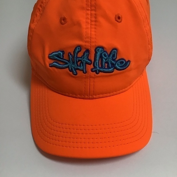 Salt Life Neon Orange YOUTH Hat Cap Aqua Embroidery Adjustable Slide Strap Beach - Picture 9 of 14